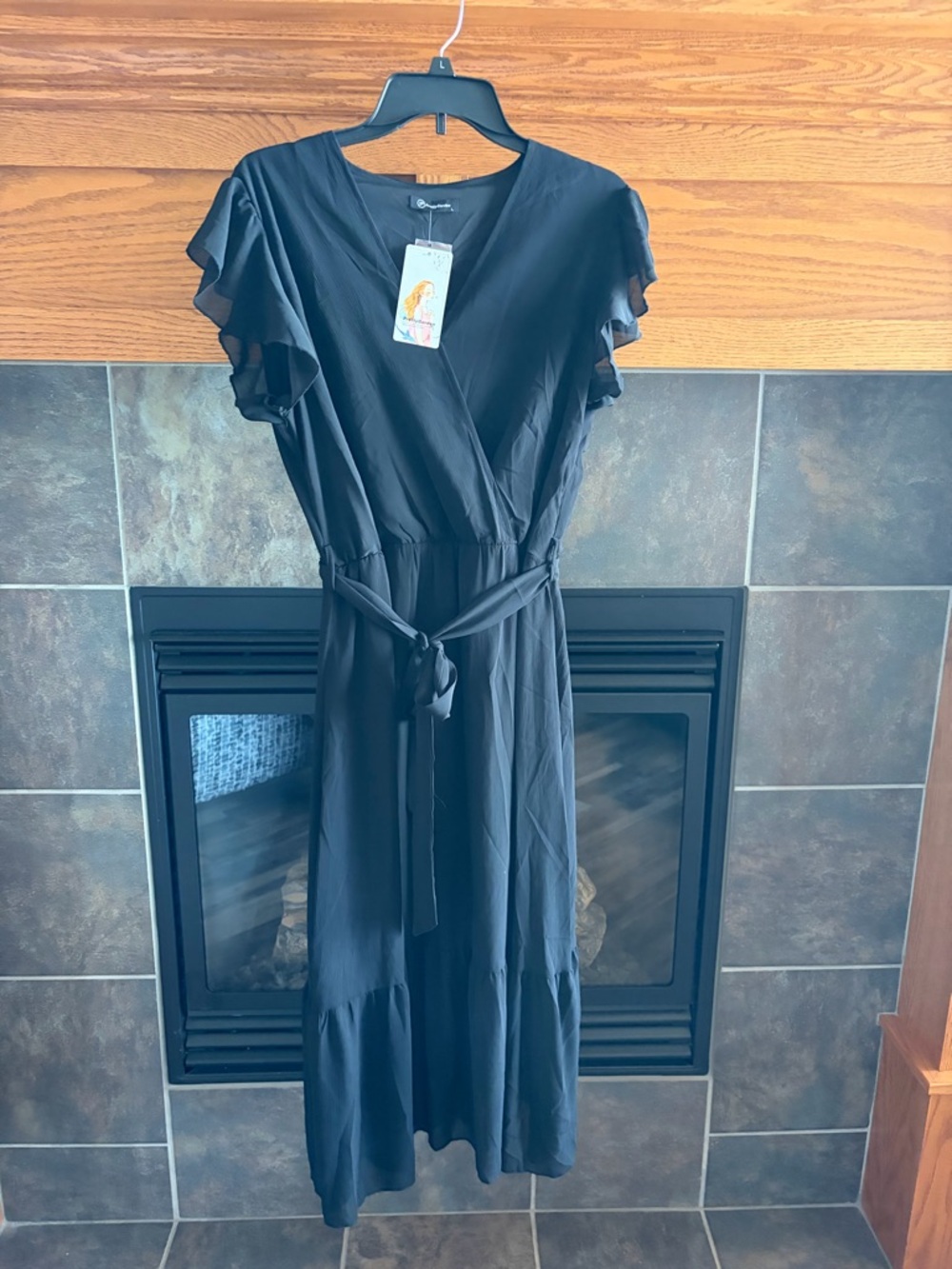 Classic Black Midi Dress with Tie Waist